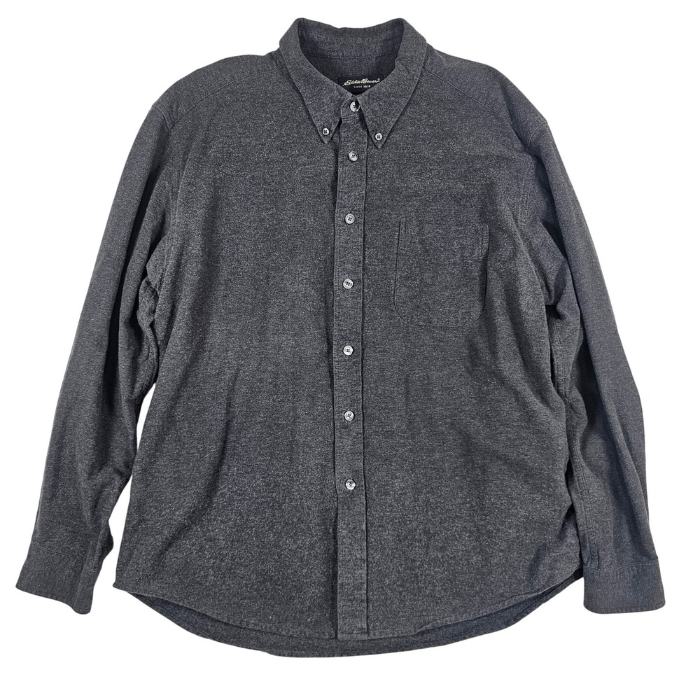 Eddie Bauer Mens XL Charcoal Gray Brushed Cotton Button Down Shirt Long Slv